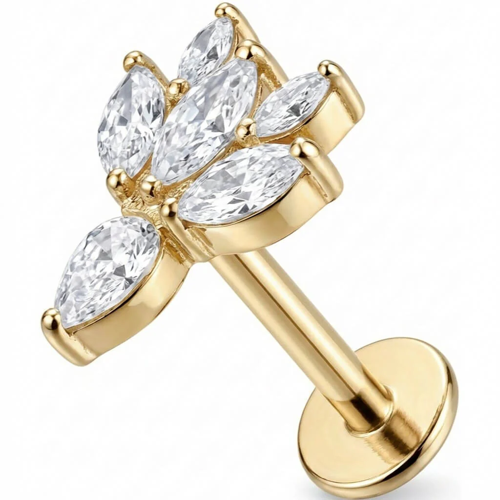 Titanium Labret Marquise Crystal Lotus Flower - Image 3