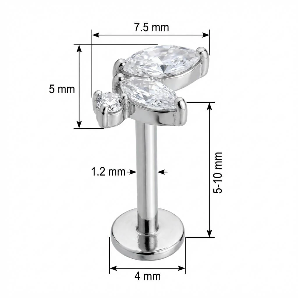 Titanium Labret Marquise Crystal Leaf Cluster - Image 2