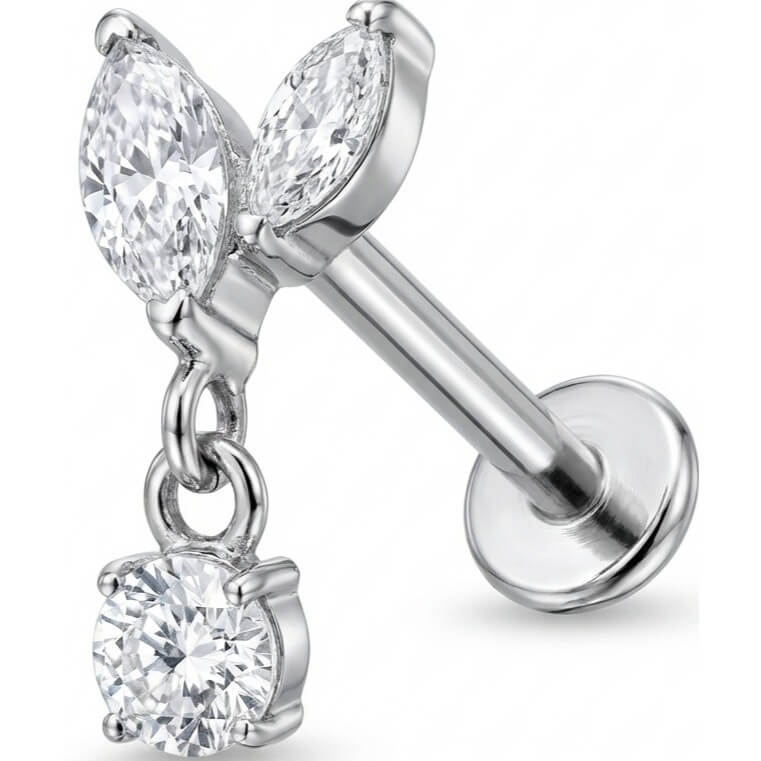 Titanium Labret Double Marquise Leaves With Dangle