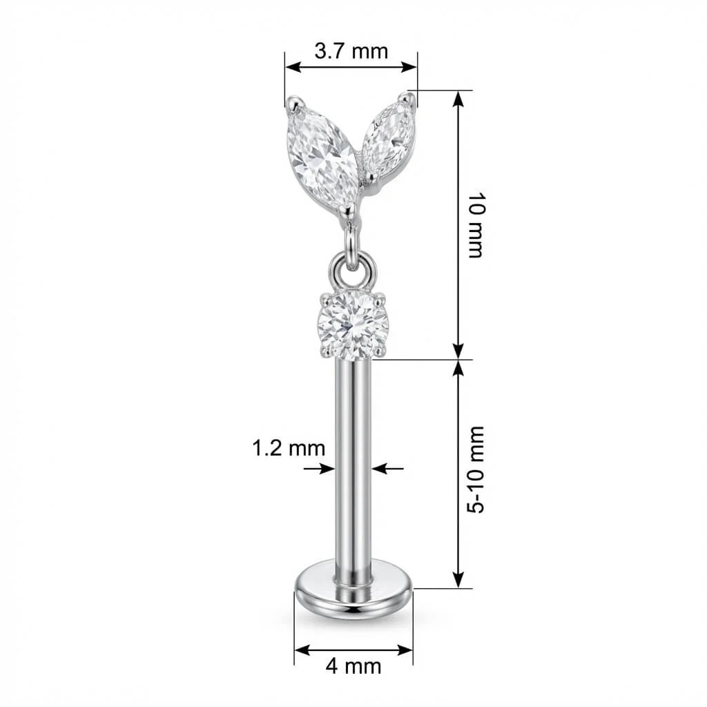 Titanium Labret Double Marquise Leaves With Dangle - Image 2
