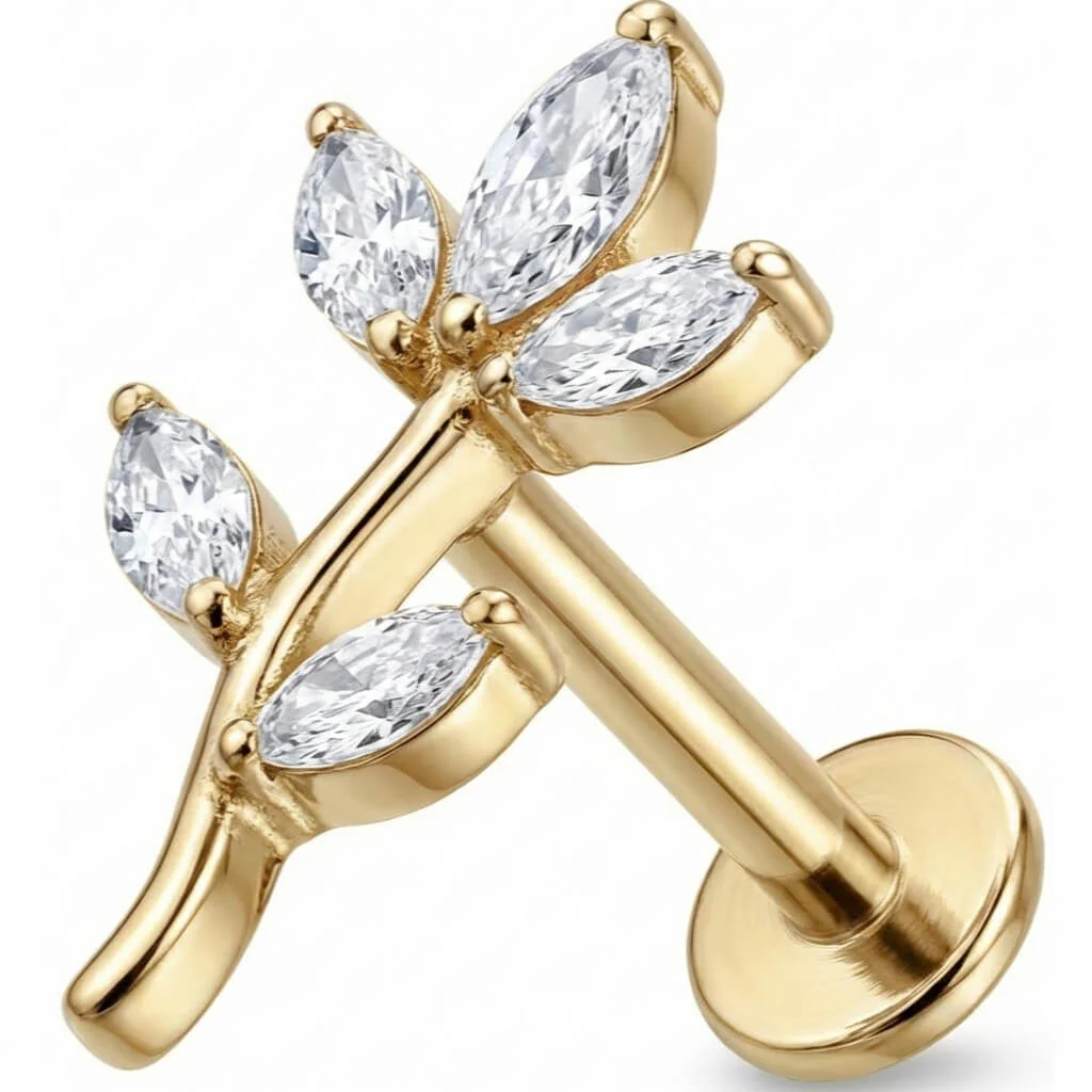 Titanium Labret Curved Marquise Leaf Branch - Image 3