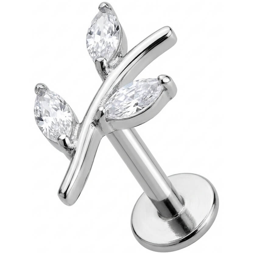 Titanium Labret Marquise Crystal Leafy Branch