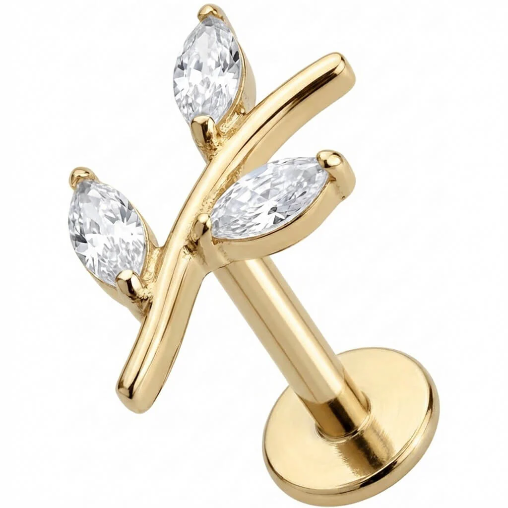 Titanium Labret Marquise Crystal Leafy Branch - Image 3