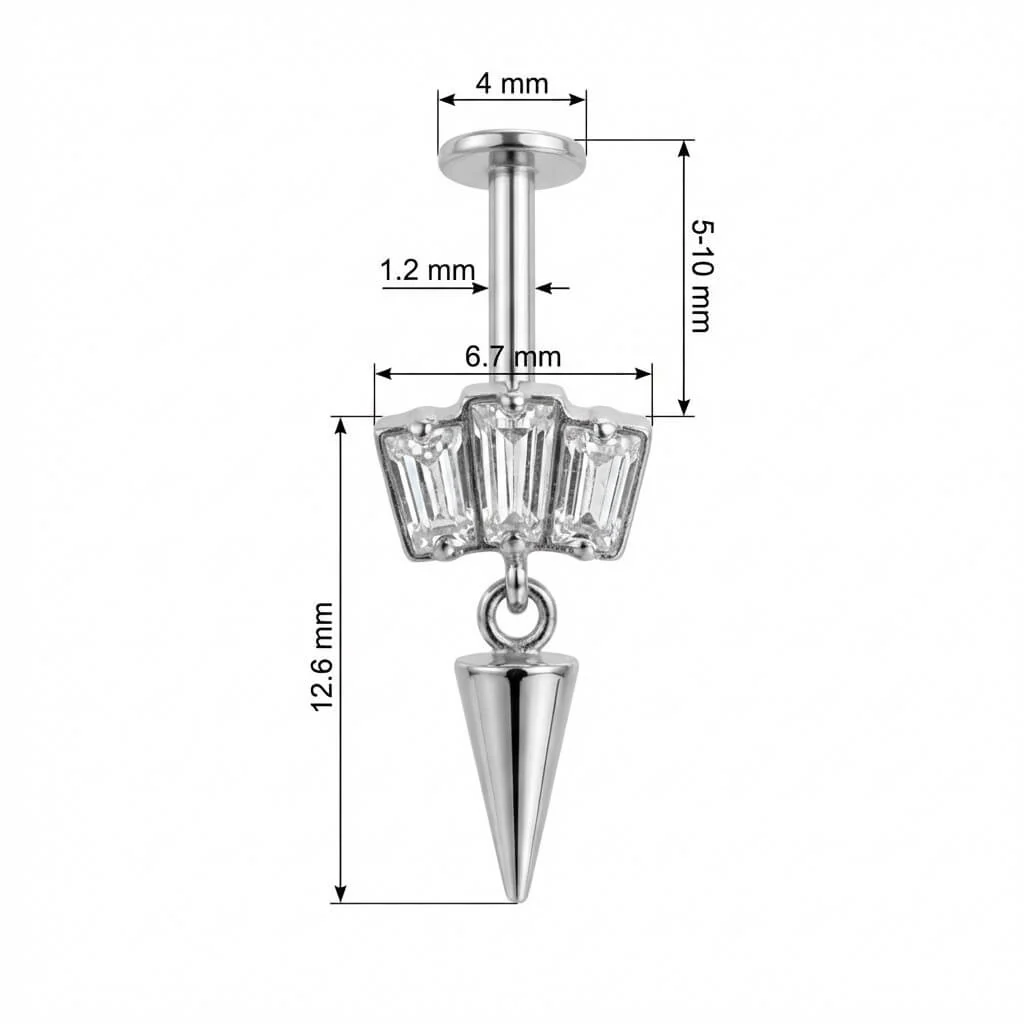 Titanium Labret Triple Baguette Crystal Spike Dangle - Image 2