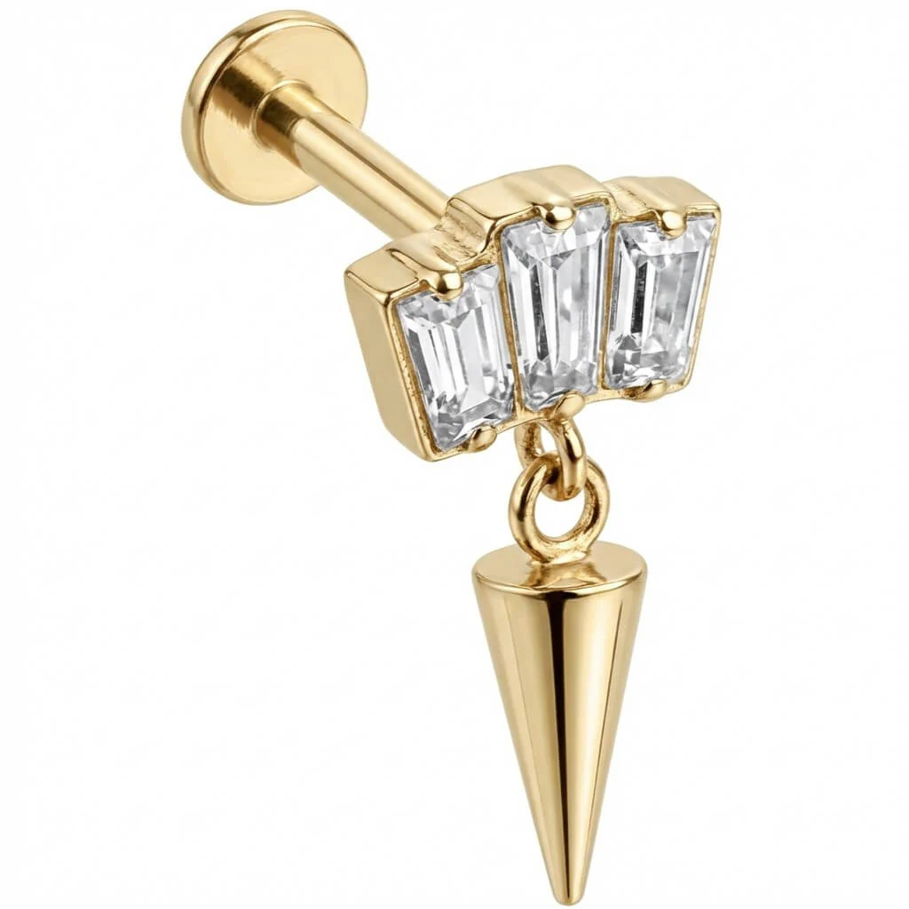 Titanium Labret Triple Baguette Crystal Spike Dangle - Image 3