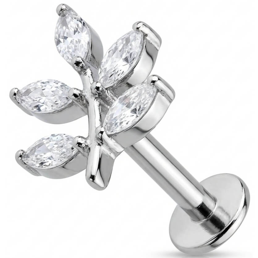 Titanium Labret Crystal Marquise Leaf Branch