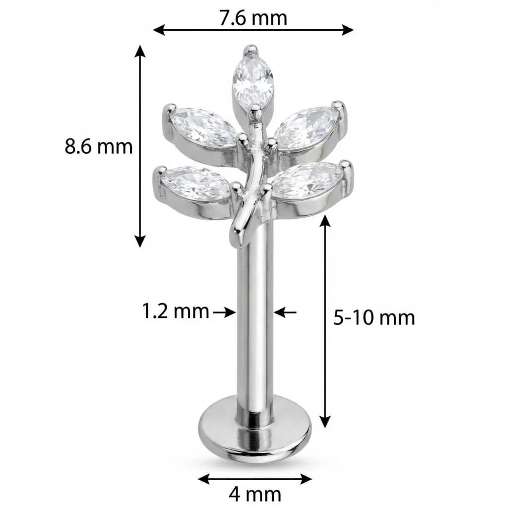 Titanium Labret Crystal Marquise Leaf Branch - Image 2