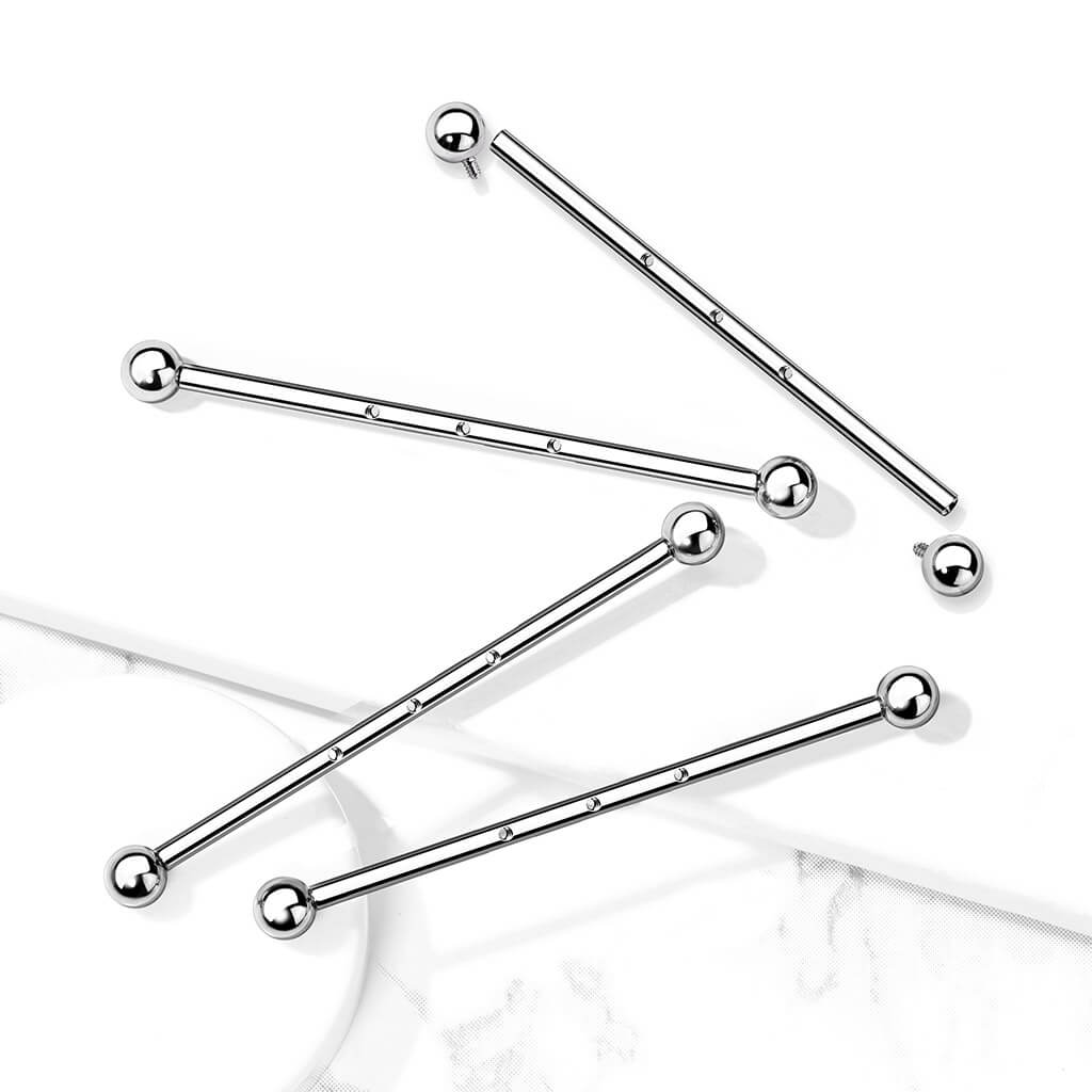 Industrial Barbell 3 Threaded Holes Silver Internally Threaded - Image 2